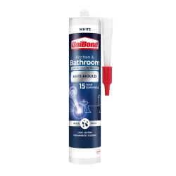UniBond Healthy Kitchen & Bathroom Anti-Mould Silicone Sealant White Cartridge 274g