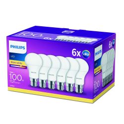 Philips LED A60 13W (100W) B22 Bulb Warm White Frosted Non Dimmable 6PK