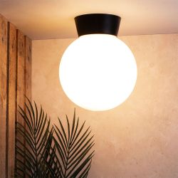 Globe Flush Ceiling Light Black And Opal