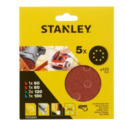 Stanley 125mm Random Orbit Sanding Discs - 5 Piece