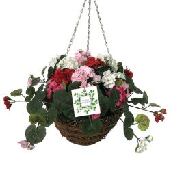 Nearly Natural Geranium Hanging Basket Dia.30Cm