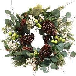 White Berry Wreath With Pinecones 55cm