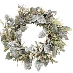 Frosted Wreath With White Berries 50cm