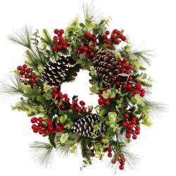 Red Berry Wreath With Pinecones 55cm