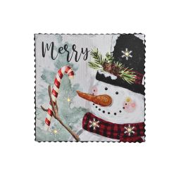 Snowman Merry Canvas With LED Lights 30x30cm
