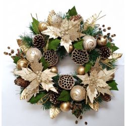 Champagne Gold Poinsettia Wreath 54Cm