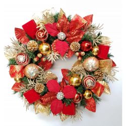 Red & Champagne Poinsettia Wreath 54Cm