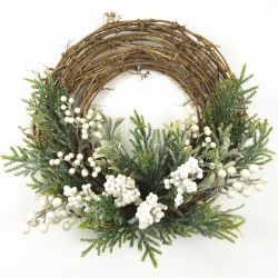 Natural Wreath With White Berries 50cm