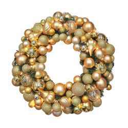 Bauble Wreath With Led Lights Gold 50cm