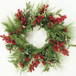 Red Berry And Pine Needle Wreath 60cm