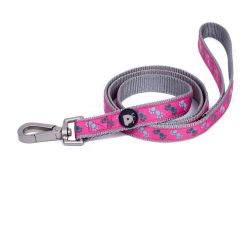 CERISE/GREY PAWS DOG LEAD MEDIUM