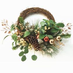 Natural Gold Tone Bauble Twig Wreath 66cm
