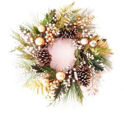 Natural Rose Gold Tone Bauble Wreath 60cm