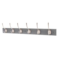 6 Victorian Satin Nickel Hooks on Slate Grey Bloc Board