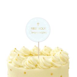 blue botanical cross cake topper card