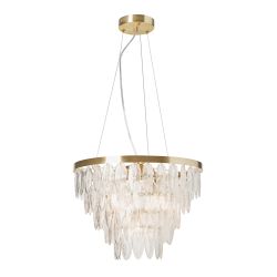 Cento Glass Leaf 5 Light Pendant - Satin Brass