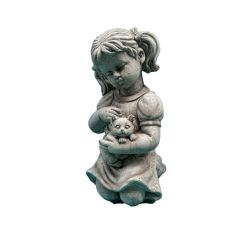 Stone Sitting Girl with Cat Ornament 27cm