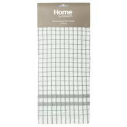 Mono Check Kitchen Tea Towels Grey 2Pk