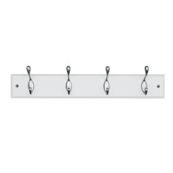 4 Hook Rail MDF White & Matt Nickel - 450x70mm