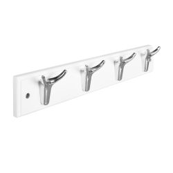 4 Hook Rail White & Satin Nickel