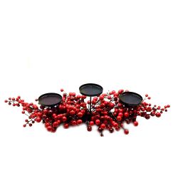 Black Candle Holder with Red Berries 66cm