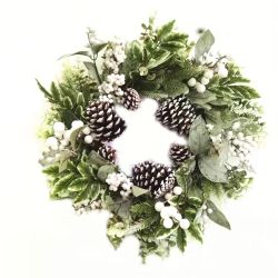 White Berry Wreath with Pinecones 55cm