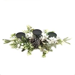 Candle Holder with White Berries and Pinecone 71cm