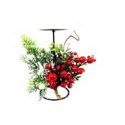 Candle Holder with Frosted Red Berries 25cm