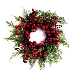 Green Wreath with Red Berries 55cm