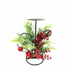 Candle Holder with Red Berries 25cm