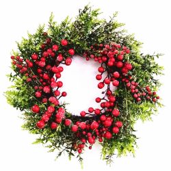 Frosted Wreath with Red Berries 50cm
