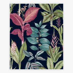 Next Fantasy Rainforest Leaves Navy Wallpaper