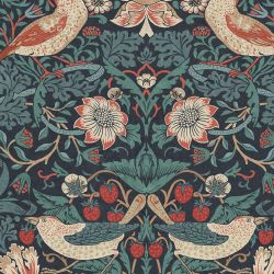 William Morris At Home Strawberry Thief Deep Blue Wallpaper