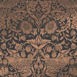 William Morris At Home Strawberry Thief Fibrous Charcoal Wallpaper