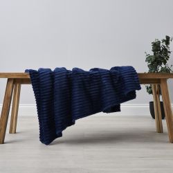 Ribbon Velour Throw - Navy