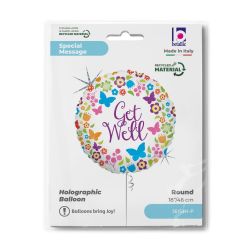 Butterflies & Flowers Get Well Foil Balloon 18"