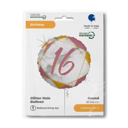 Glitter Holo 16 Rose Gold Foil Balloon 18"