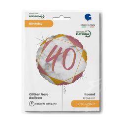 Glitter Holo 40 Rose Gold Foil Balloon 18"