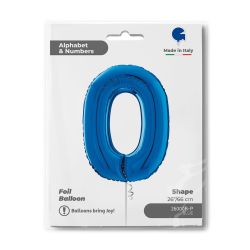 Number 0 Metallic Blue Foil Balloon 26"
