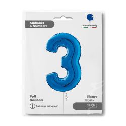 Number 3 Metallic Blue Foil Balloon 26"