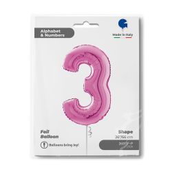 Number 3 Metallic Pink Foil Balloon 26"
