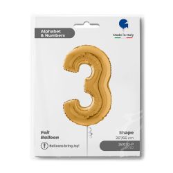 Number 3 Gold Foil Balloon 26"