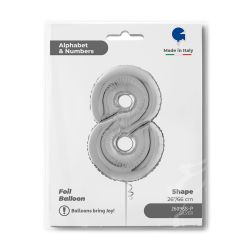 Number 8 Silver Foil Balloon 26"