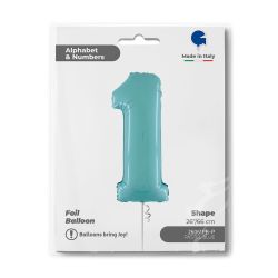 Number 1 Pastel Blue Foil Balloon 26"