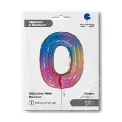 Number 0 Colourful Rainbow Foil Balloon 40"