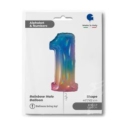 Number 1 Colourful Rainbow Foil Balloon 40"