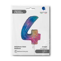 Number 4 Colourful Rainbow Foil Balloon 40"
