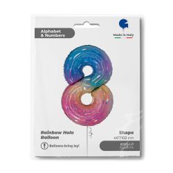Number 8 Colourful Rainbow Foil Balloon 40"