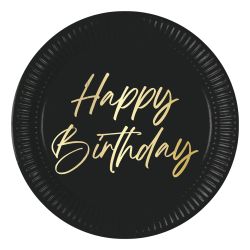 Black & Gold Happy Birthday Party Plates 8 Pack