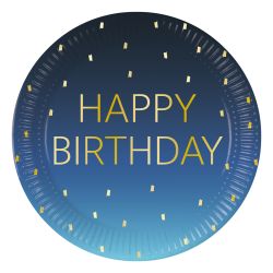 Blue & Gold Happy Birthday Party Plates 8 Pack